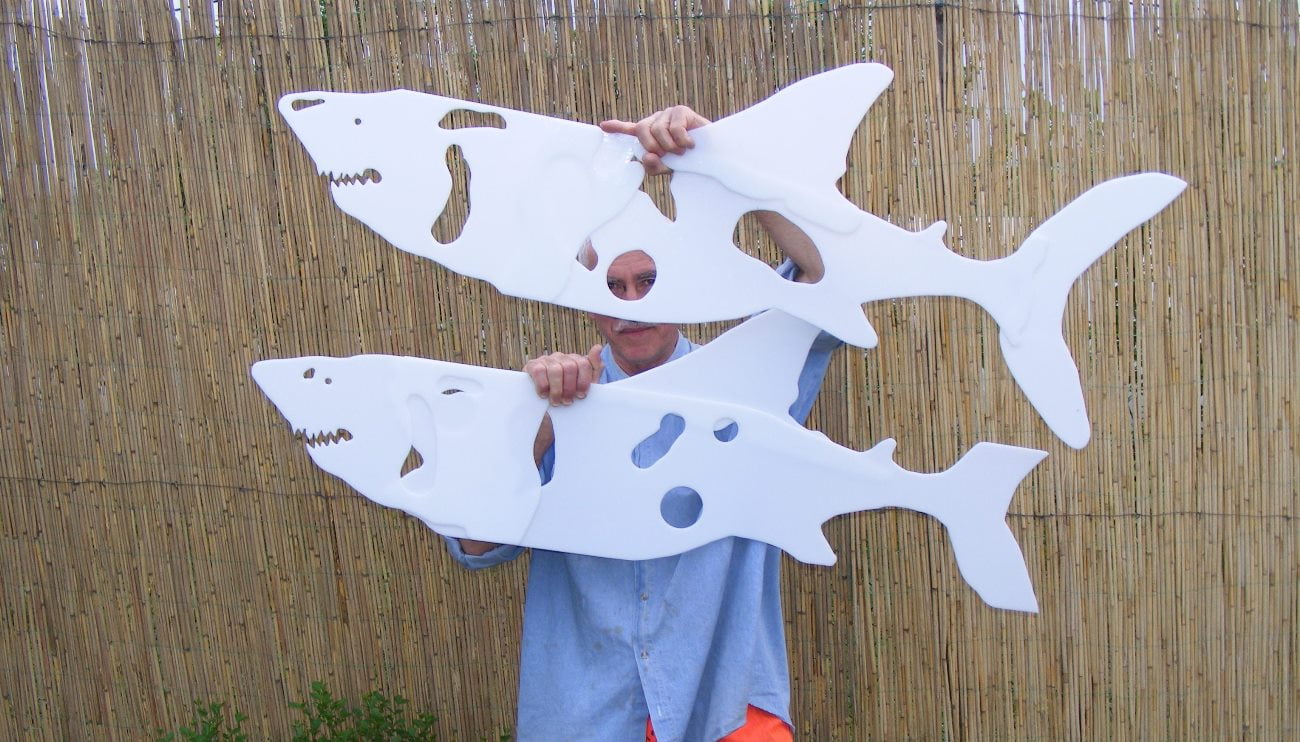 Light shark sculptures, Milos G. and Marko Gavrilovic