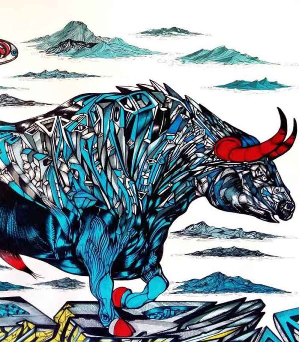 Through the cold wilderness, detail bull painting Bull painting by Marko Gavrilovic