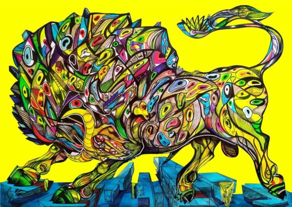 Yellow horns, bull painting Bull painting, yellow background