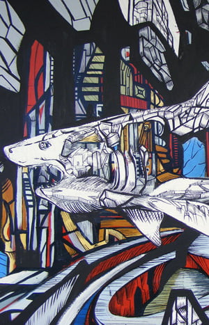 City white, shark painting head detail, artist Marko Gavrilovic