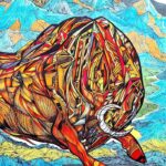 Highlander, bull painting ciclee, close-up number 2