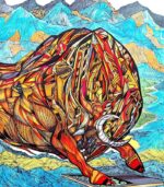 Highlander, bull painting ciclee, close-up number 2