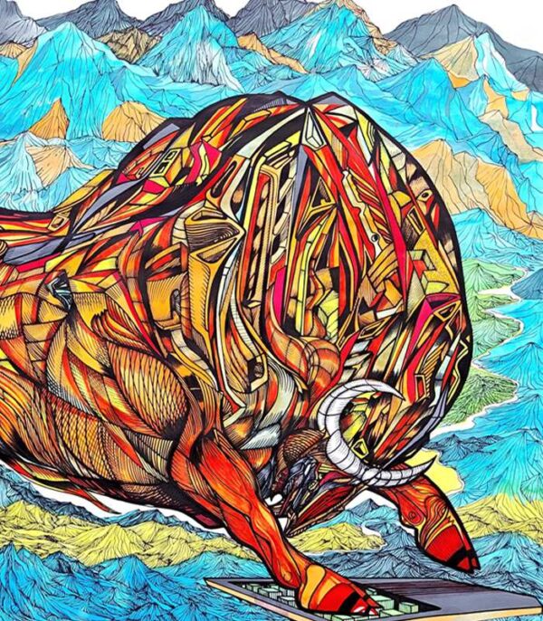 Highlander, bull painting giclee, close-up 1 Highlander, bull painting ciclee, close-up number 2