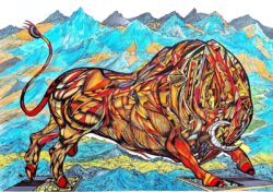 Highlander, bull painting giclee, full image