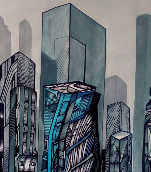 Foggy and Blue, detail 2, city painting by Marko Gavrilovic Foggy and Blue, detail 2, city painting by Marko Gavrilovic