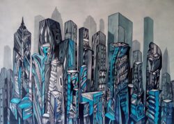 Foggy and blue, city painting by Marko Gavrilovic