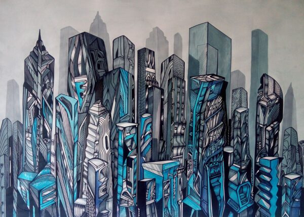 Foggy and blue, city painting by Marko Gavrilovic Foggy and blue, city painting by Marko Gavrilovic