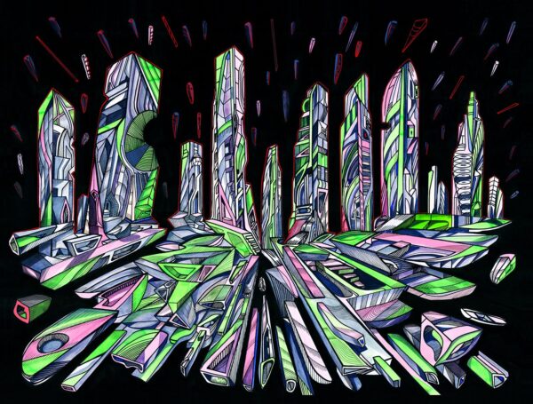 Source of Purple, 124 x 94 cm, city painting, artist Marko Gavrilovic Source of Purple, 124 x 94 cm, city painting, artist Marko Gavrilovic