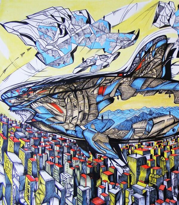 There is an endless sea inside, close-up 1, shark painting There is an endless sea inside, close-up 1, shark painting
