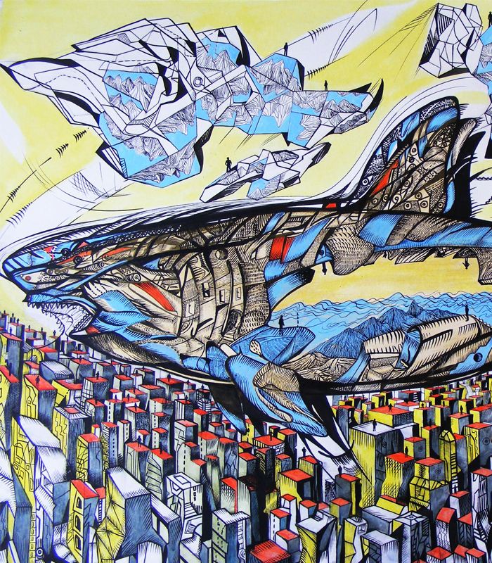 There is an endless sea inside, close-up 1, shark painting
