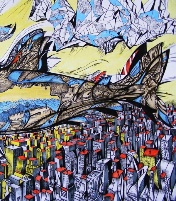 There is an endless sea inside, close-up 2, shark painting