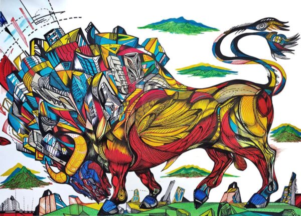 The Visitor, giclee on canvas, bull painting by Marko Gavrilovic