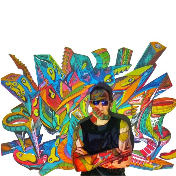 Serbian Contemporary artist Marko Gavrilovic with his artwork Contemplation in tranquility