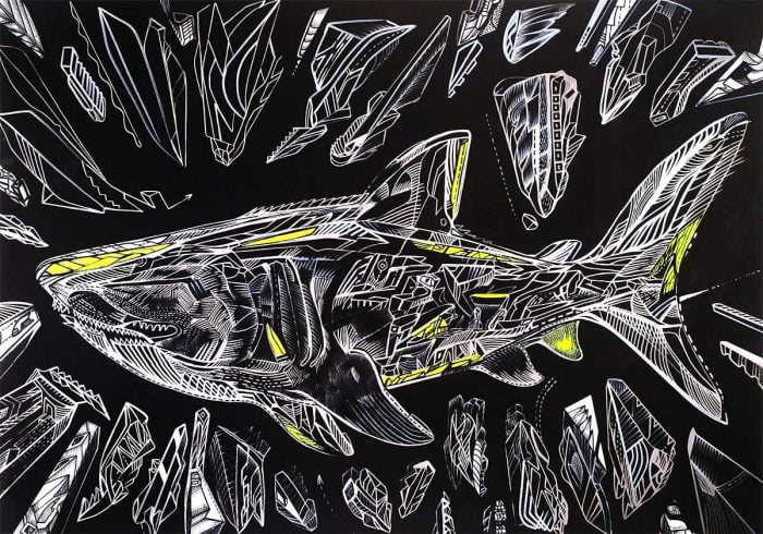 The Anatomy of the Sea, a Black Shark giclee on canvas by Marko Gavrilovic