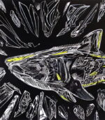 The Anatomy of the Sea-The Black shark, giclee on canvas, head detail