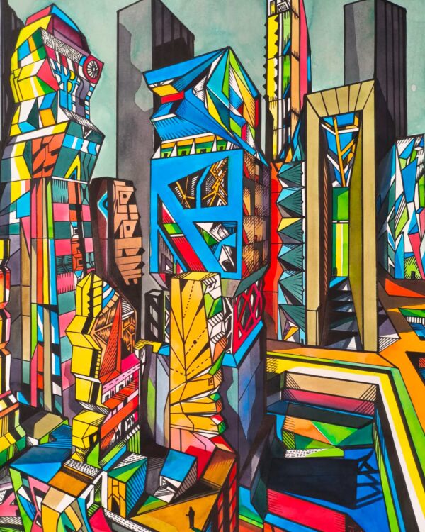 Passage in Between, city painting, detail 1, by Marko Gavrilovic